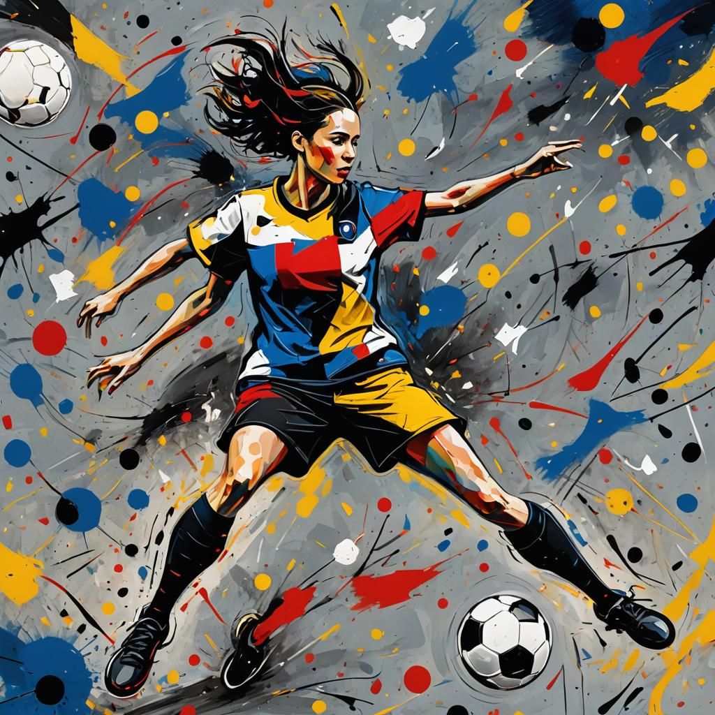 Woman Winning Soccer Game as Abstract Art