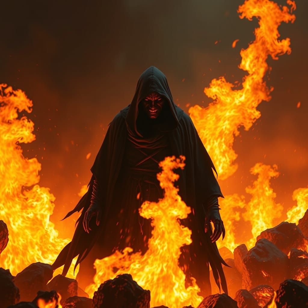 Grim Reaper Emerges from Inferno in Dystopian Art Style