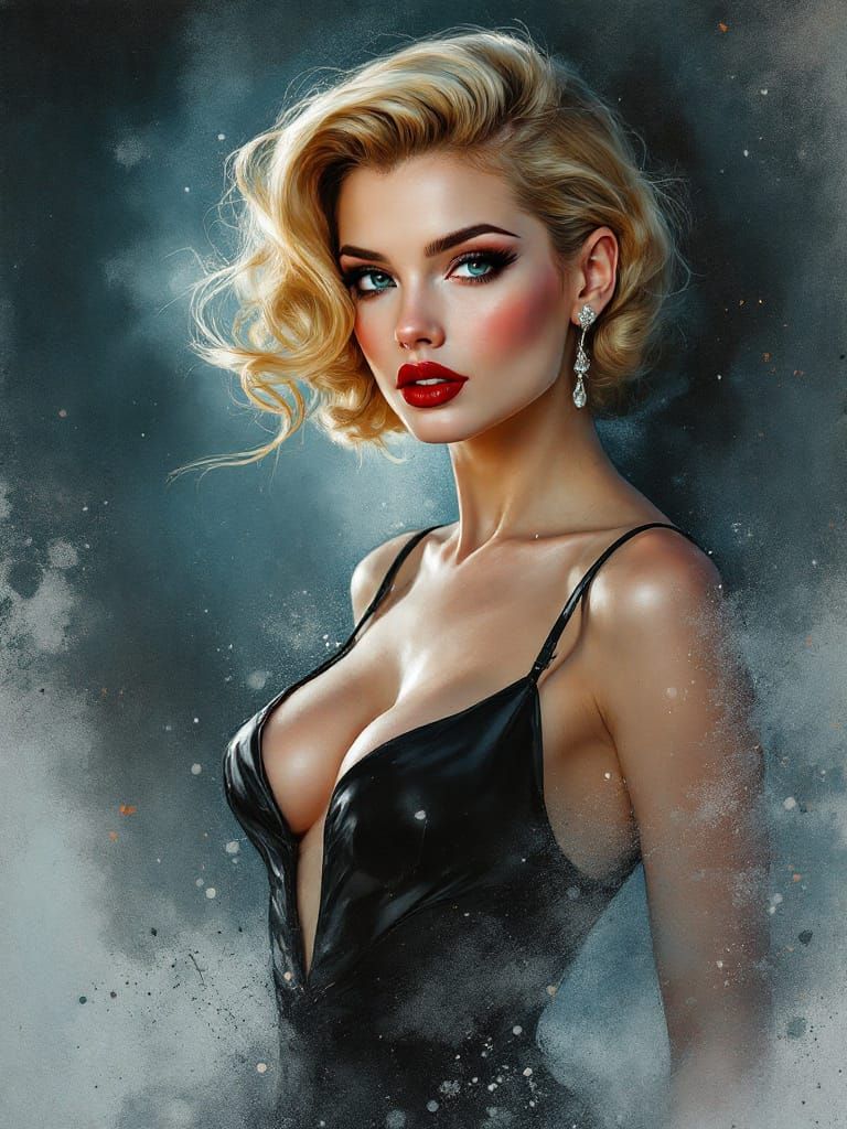 1950s Pin-Up Woman in Moody Watercolor Style