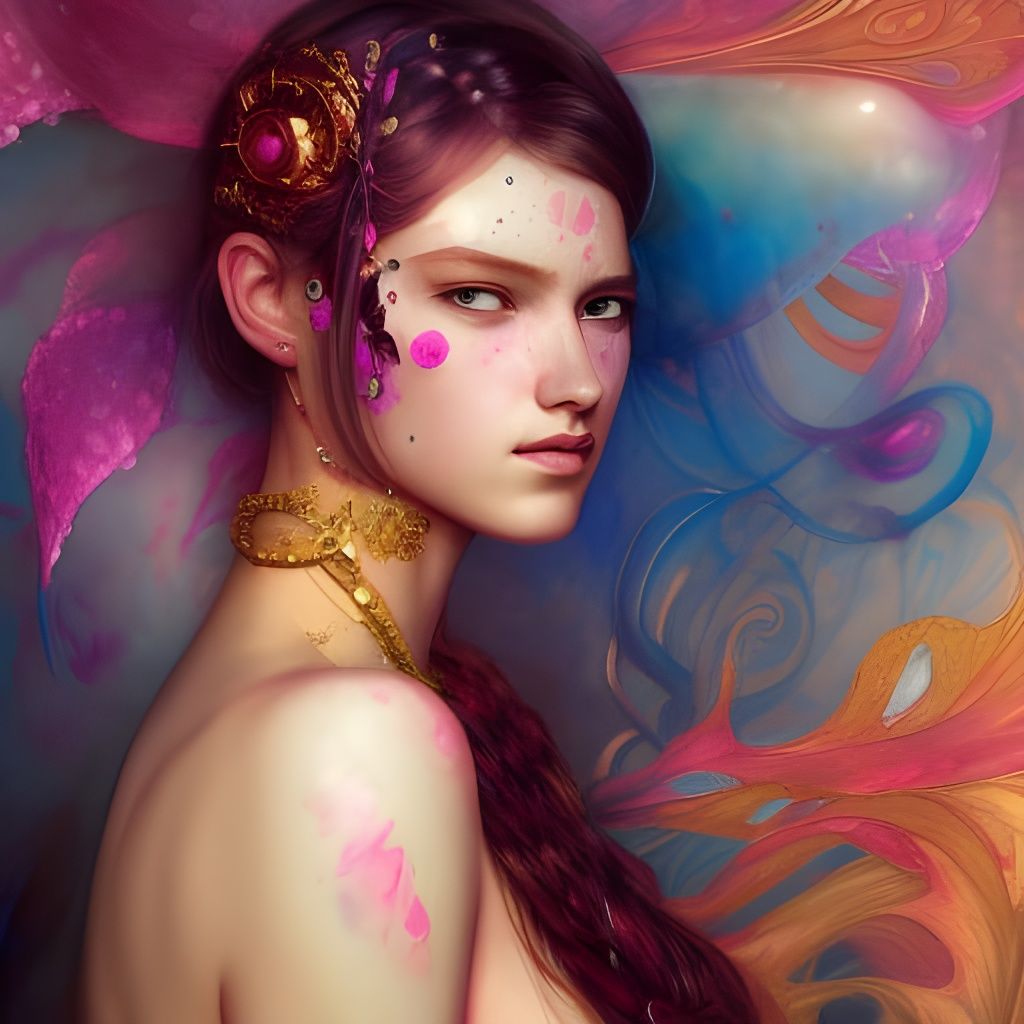 Delicate Feminine Portrait in Fractal Watercolor Style