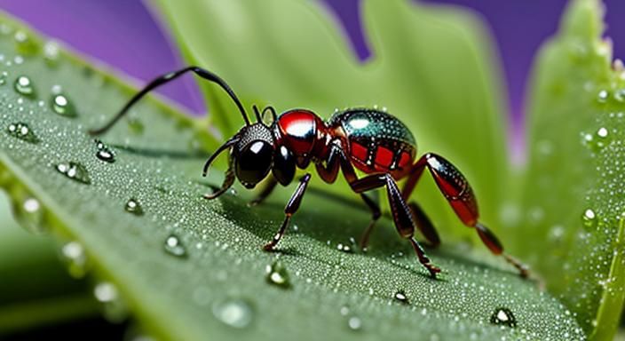 64k macro closeup ant in a dewdrop