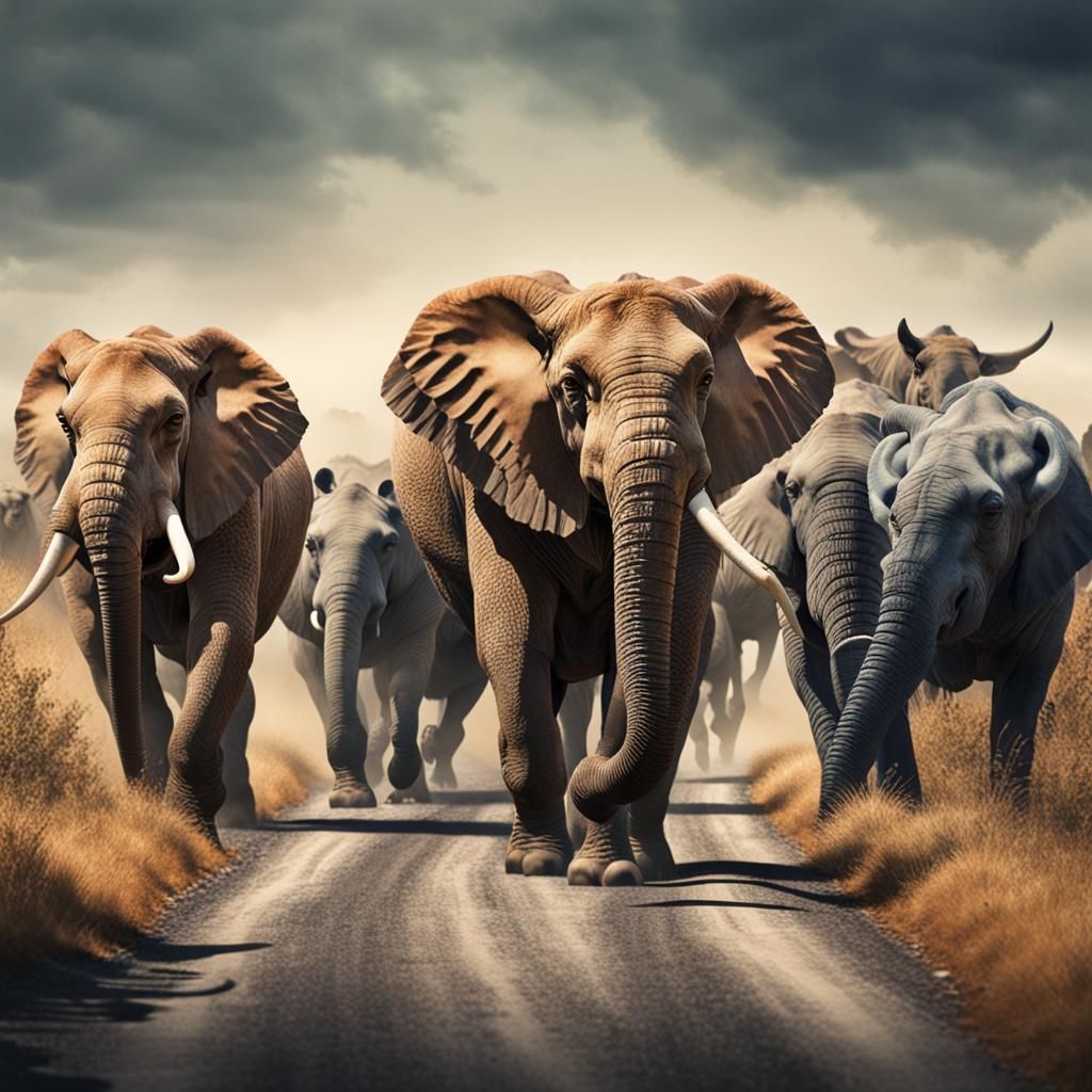 Watercolor Elephants Follow Each Other in Stunning Detail