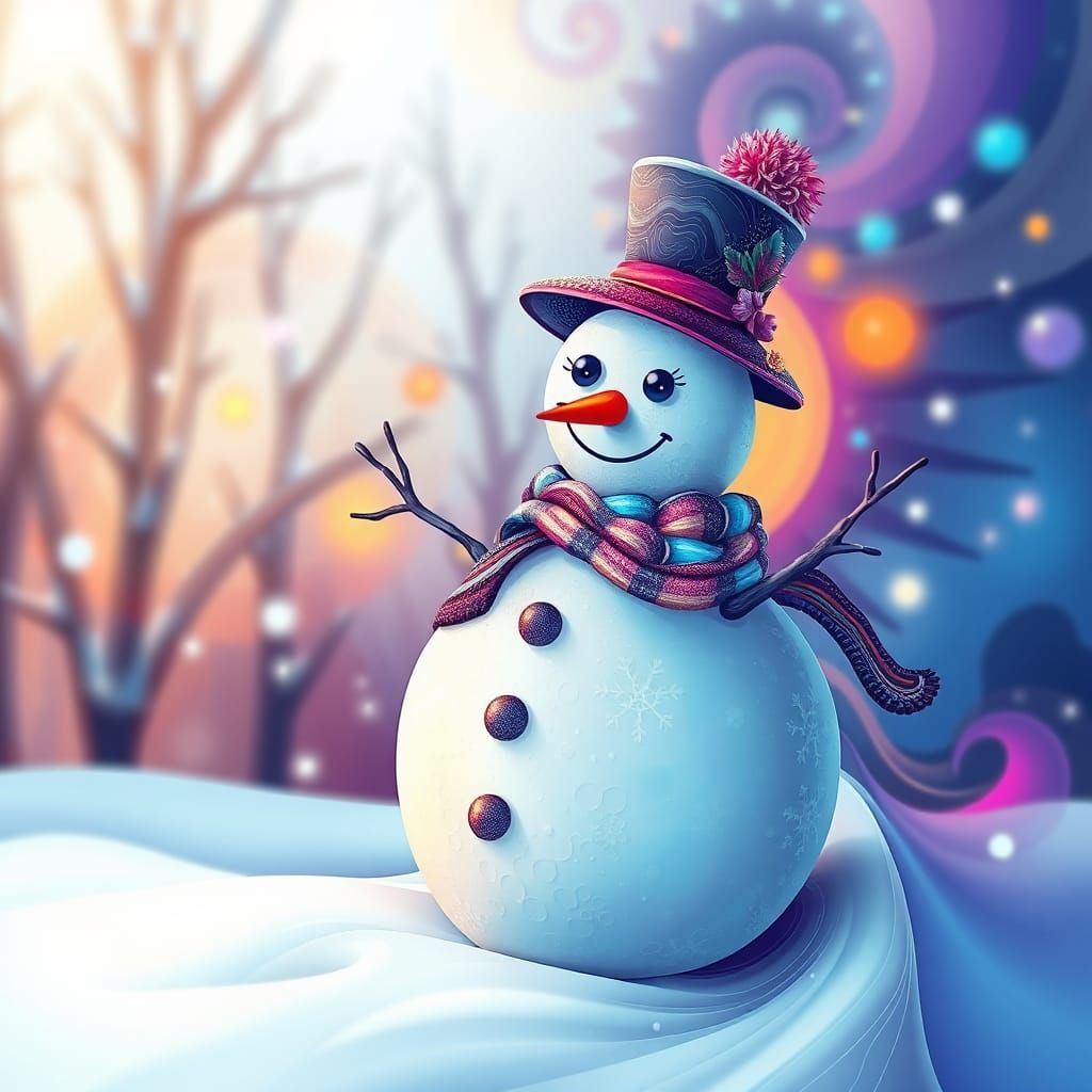 Vibrant Abstract Winter Snowman in Vector Fractal Style