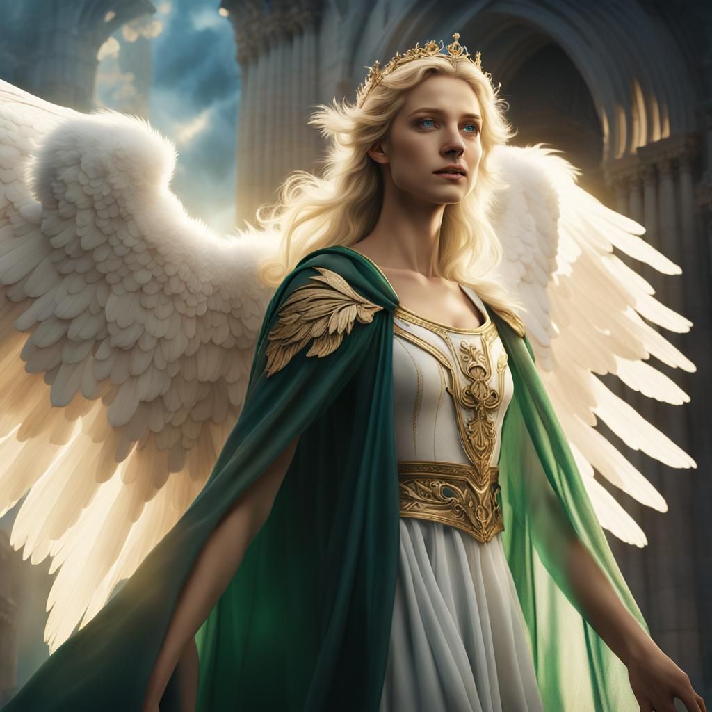 Blonde Angel with White Wings in Digital Painting
