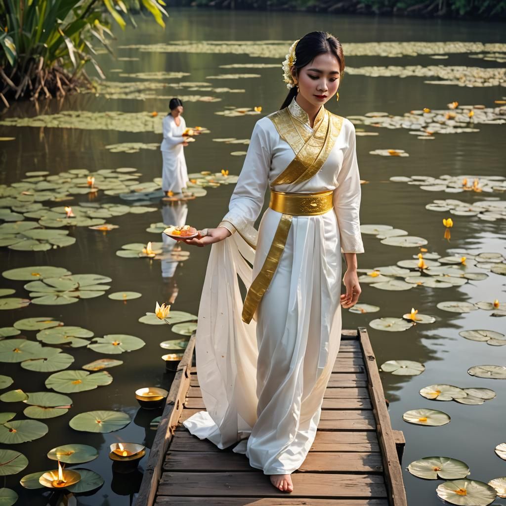 Thai Woman with Krathong at Loi Krathong Festival