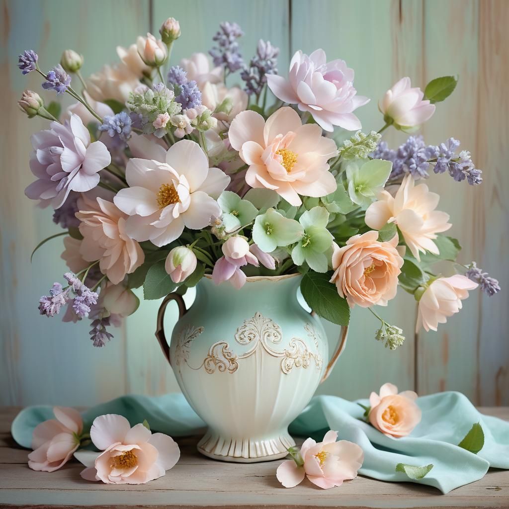 Pastel Flowers in Vase, Impressionist Oil Painting