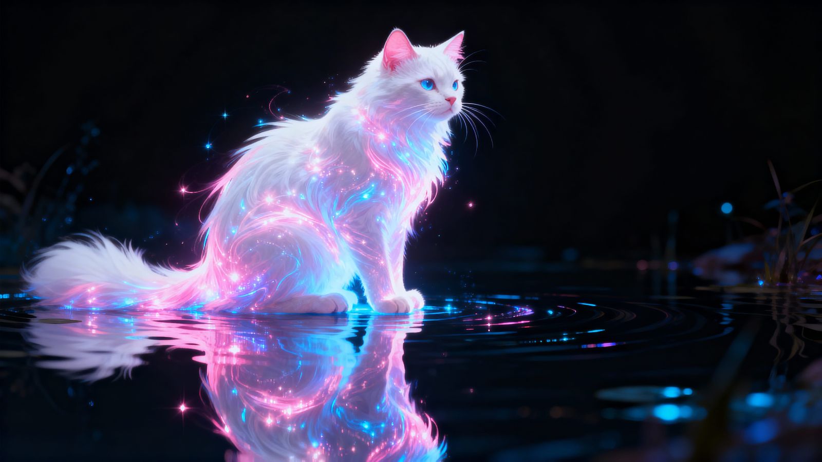 Ethereal Cat of Light and Energy, Glowing in Vibrant Colors