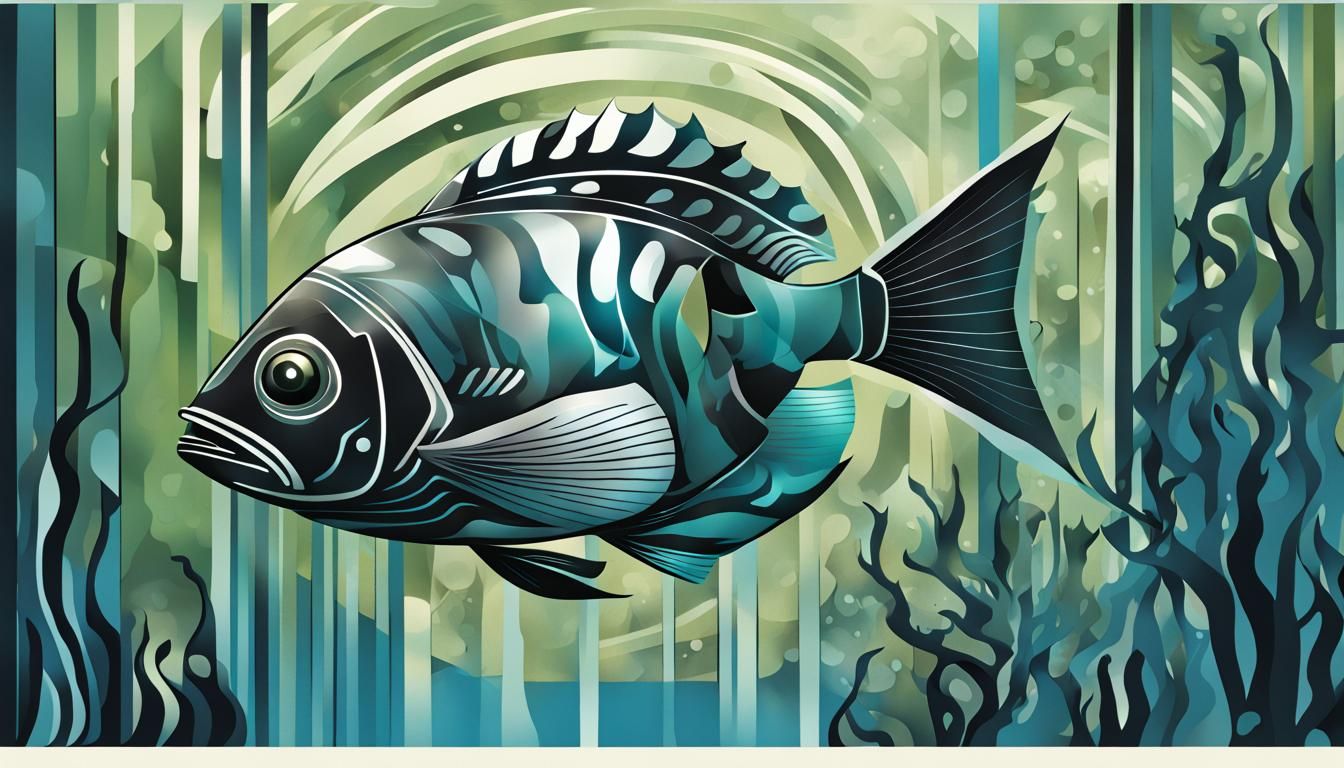 Abstract Fish in Kelp Forest: Typographic Art