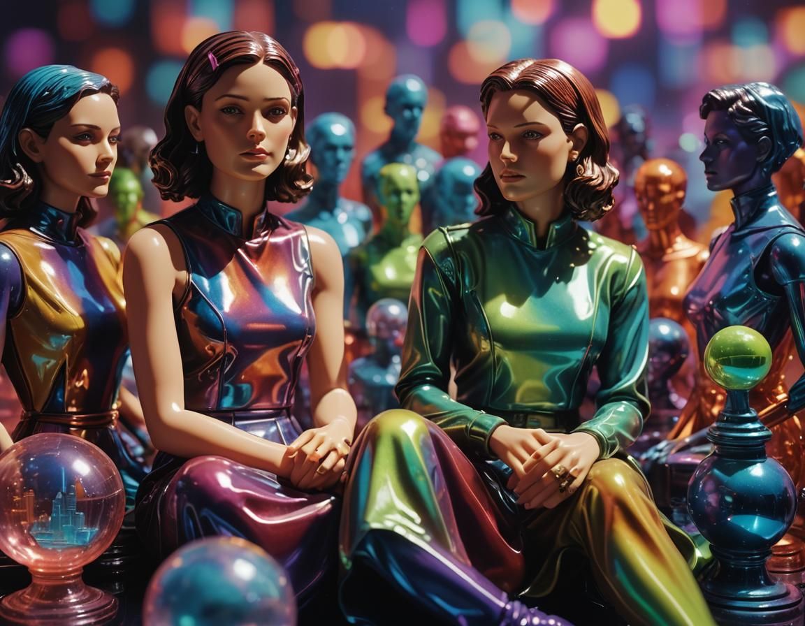 Morgan Webb Figurines in Synthwave Neon Retro Diorama