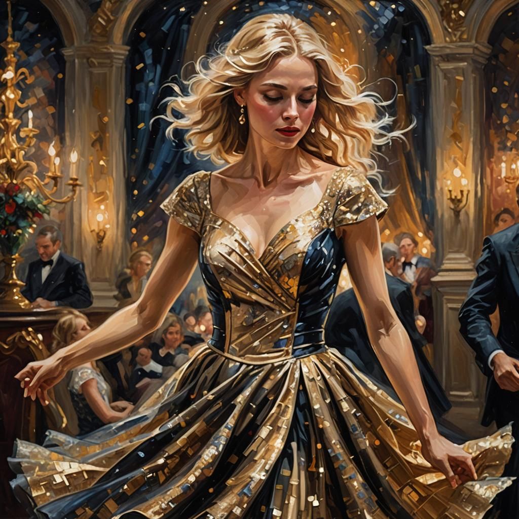 Ballroom Dancer in Glittery Dress, Oil Painting