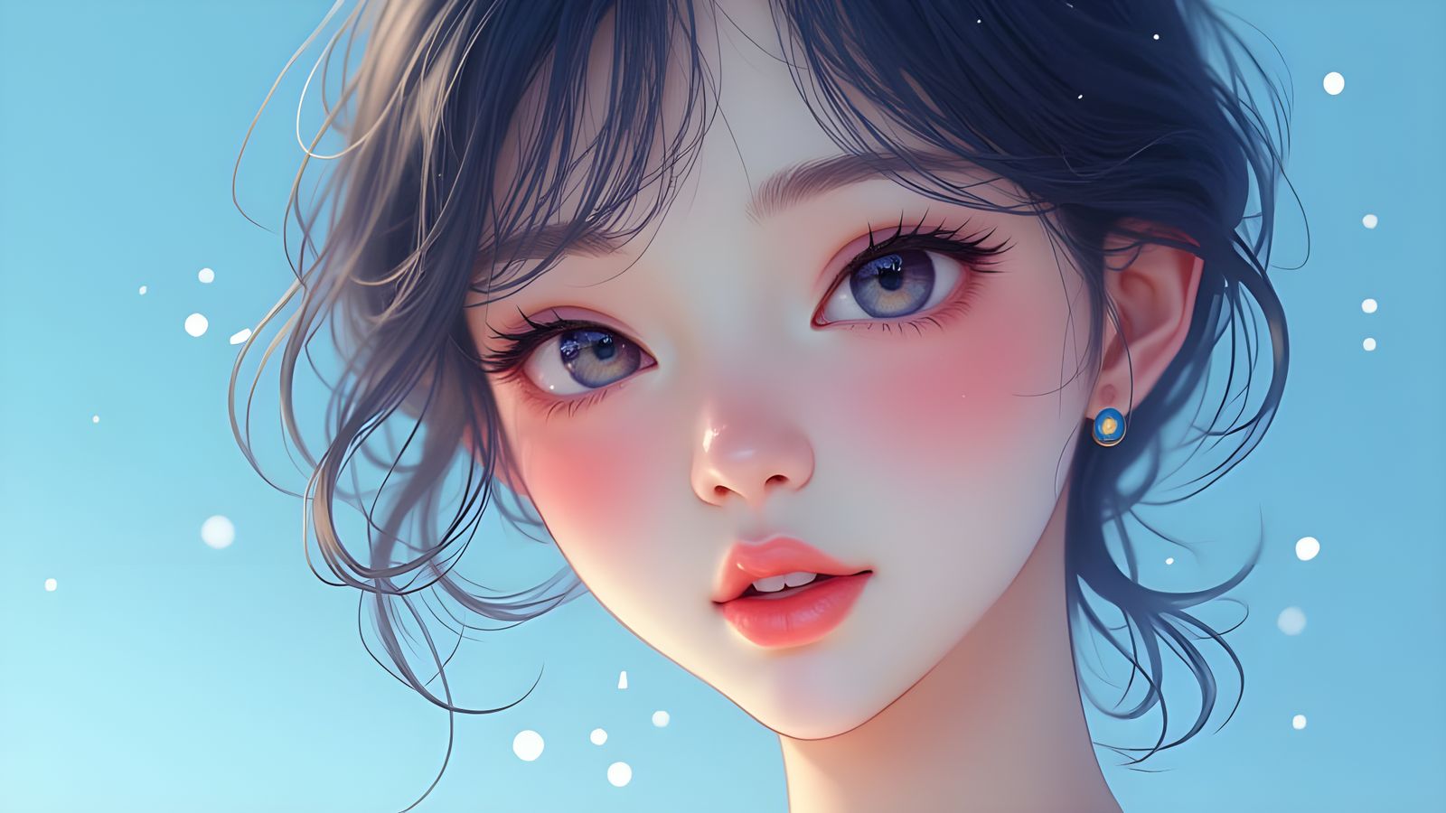 Mysterious Anime Girl Profile in Soft Blue Hues