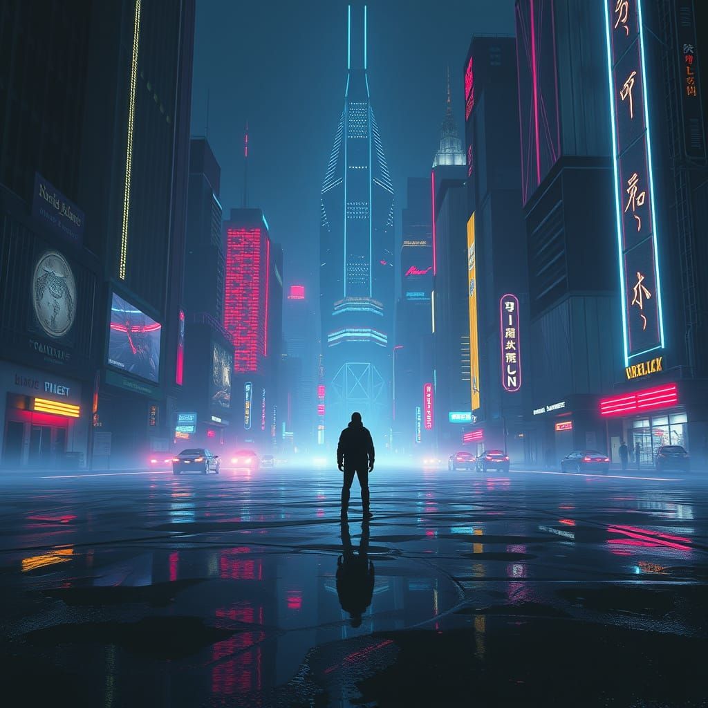 Dark Urban Landscape in Cyberpunk Style