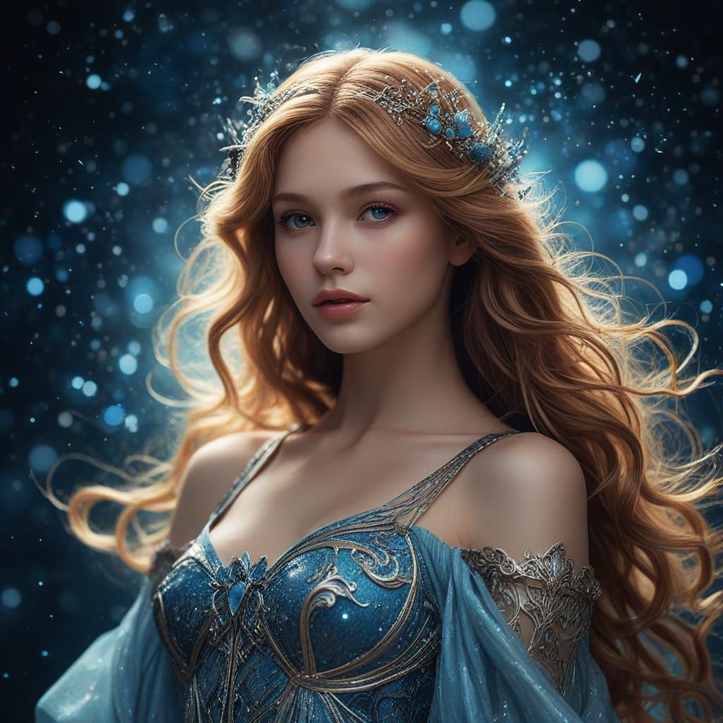 Ethereal Goddess in Art Nouveau Galaxy