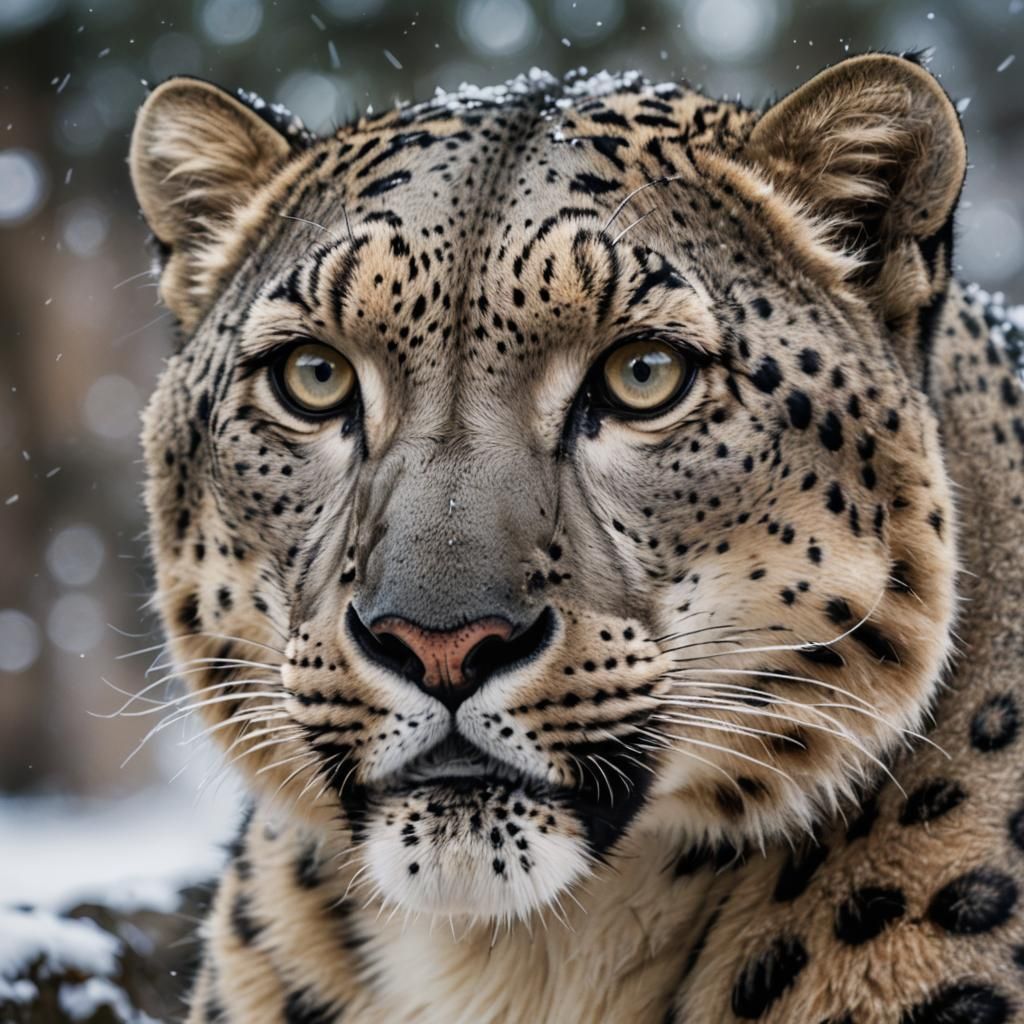 Majestic Snow Leopard Portrait in Macro Detail