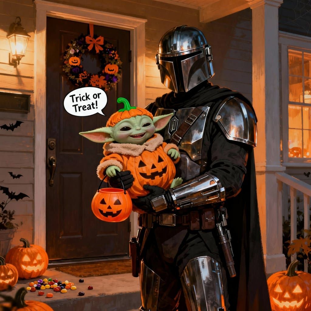 Grogu in Pumpkin Costume for Halloween