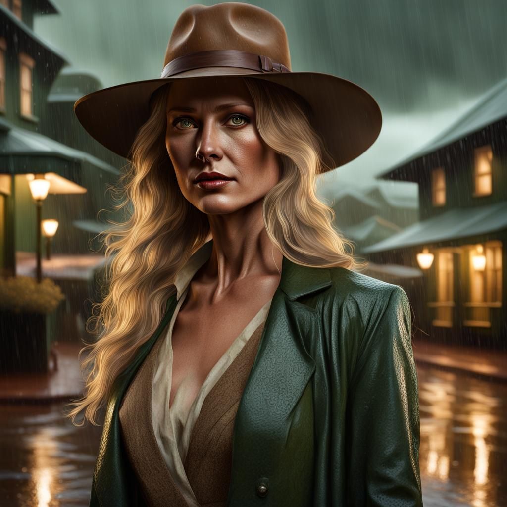 Woman in Akubra Hat Walking into Australian Inn