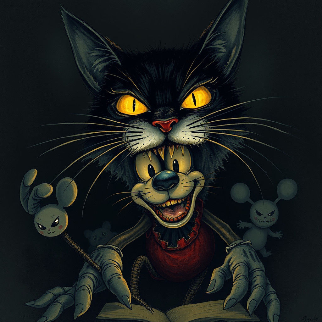 Cathy Cat eating Mickey Mouse