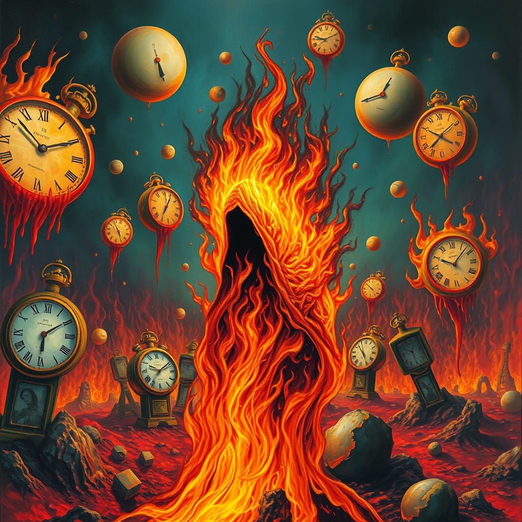 Surreal Inferno Scene in Dali-Inspired Style