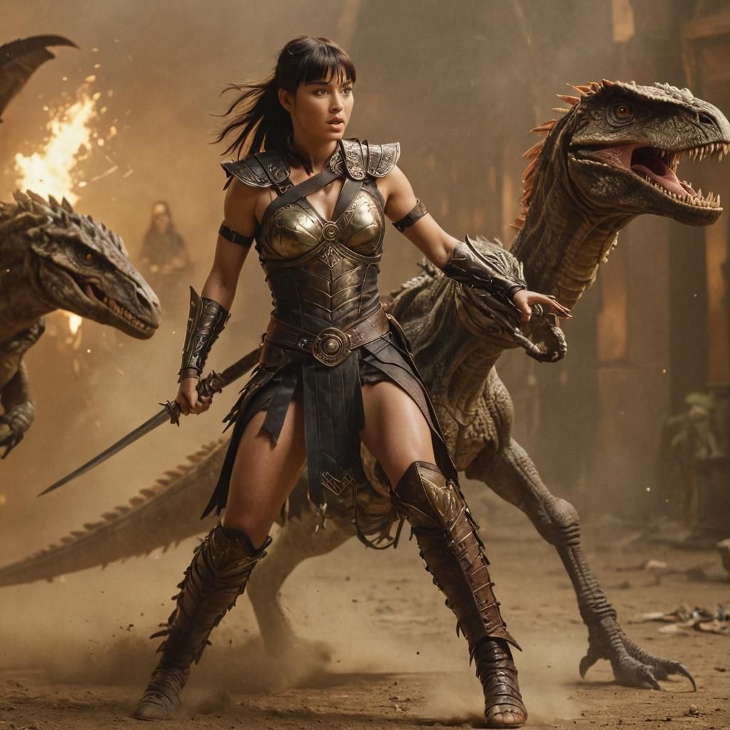 Epic Warrior Woman Rides Velociraptor into Ancient Battle