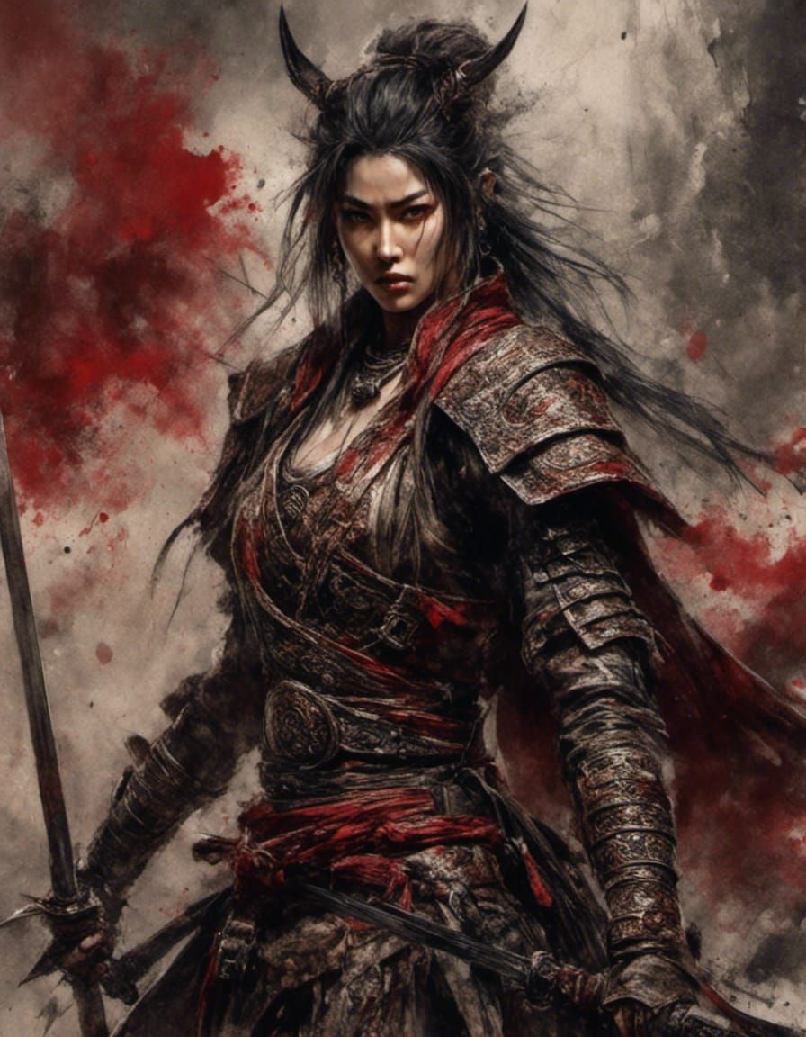 Detailed Female Samurai Matte Painting