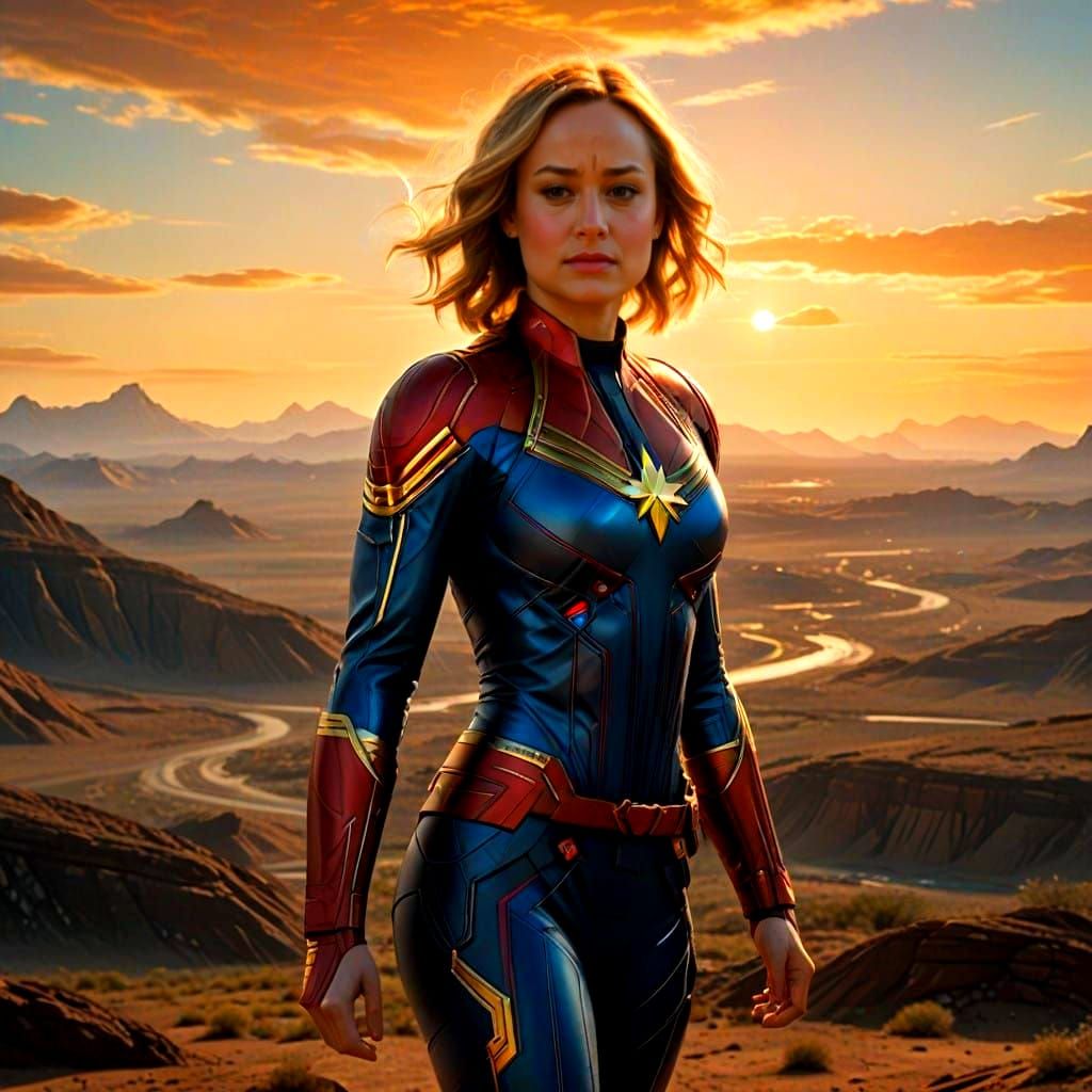 Epic Cinematic Portrait of Captain Marvel in Flight