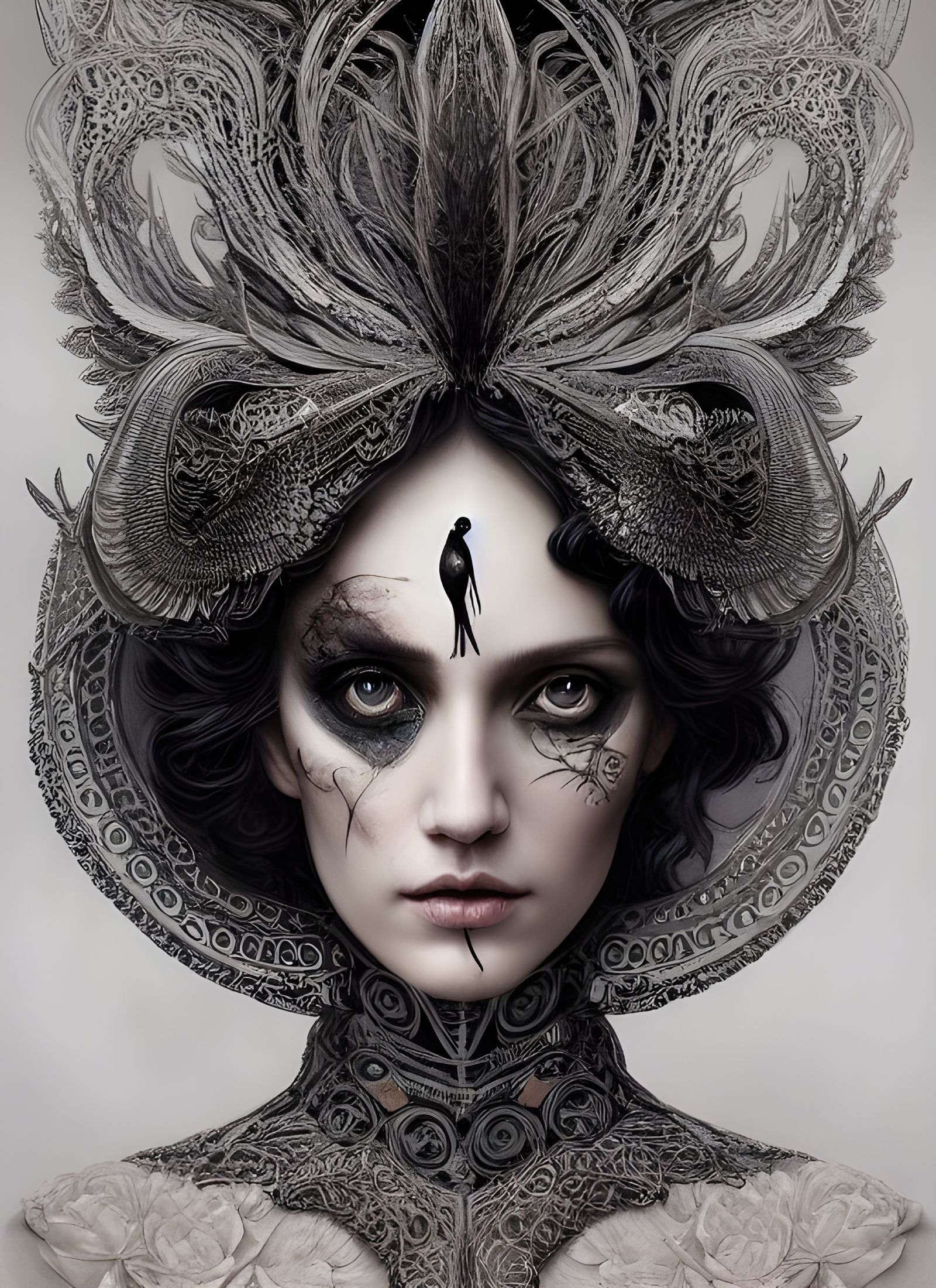 Intricate Magpie Woman in Hyper-Detailed Digital Art