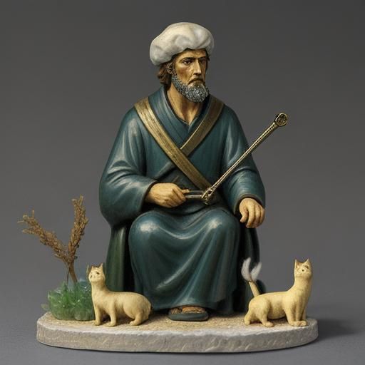 Saint Francis and Cat as Enameled Glass Figurines
