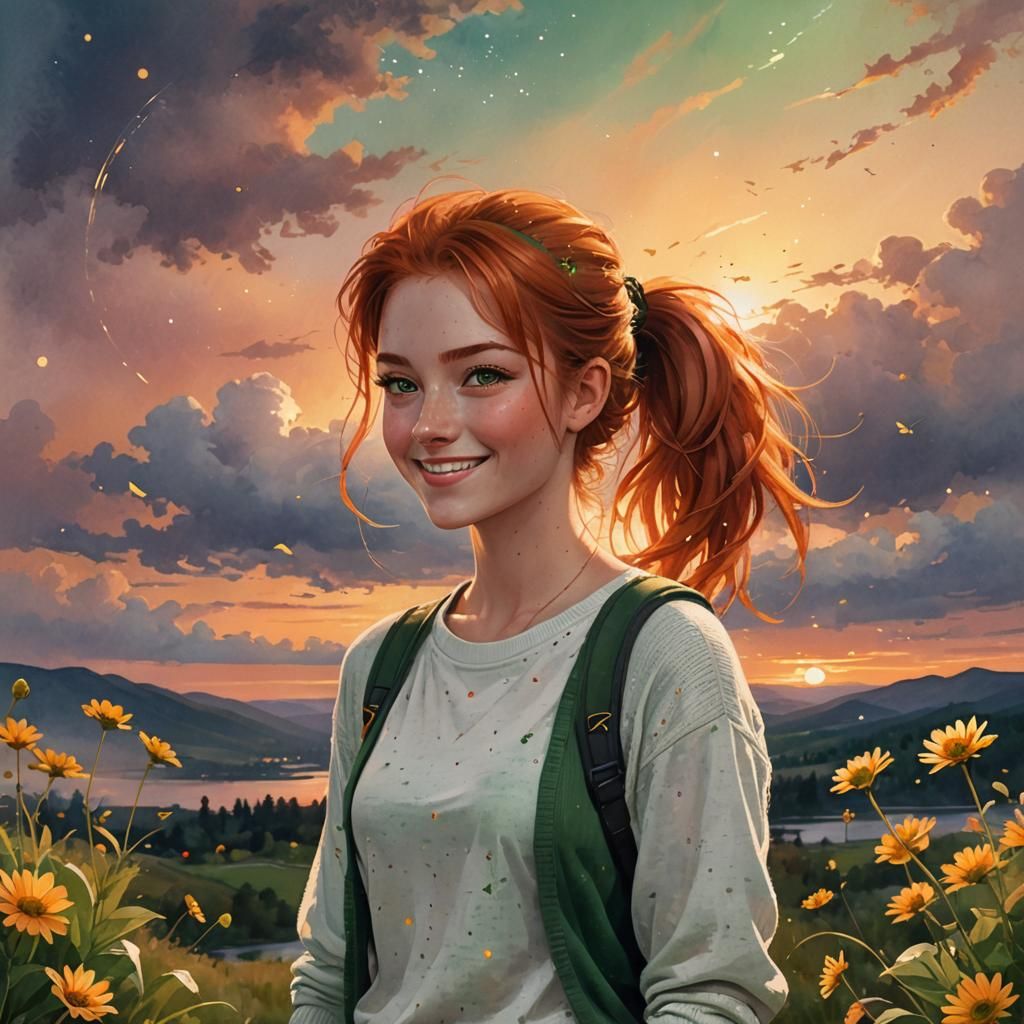 girl, with soft red hair