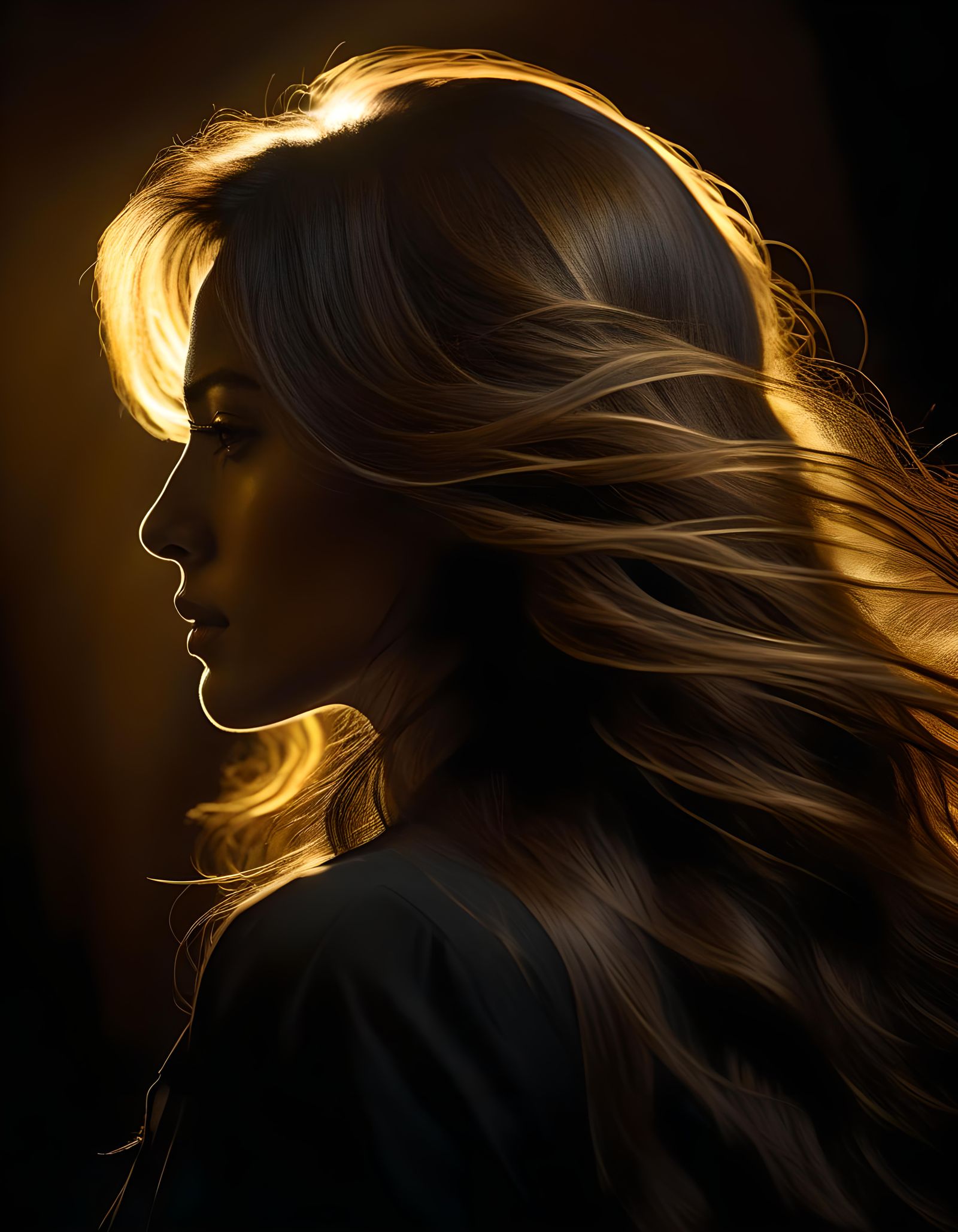 Backlit Portrait of Woman in Profile Silhouette