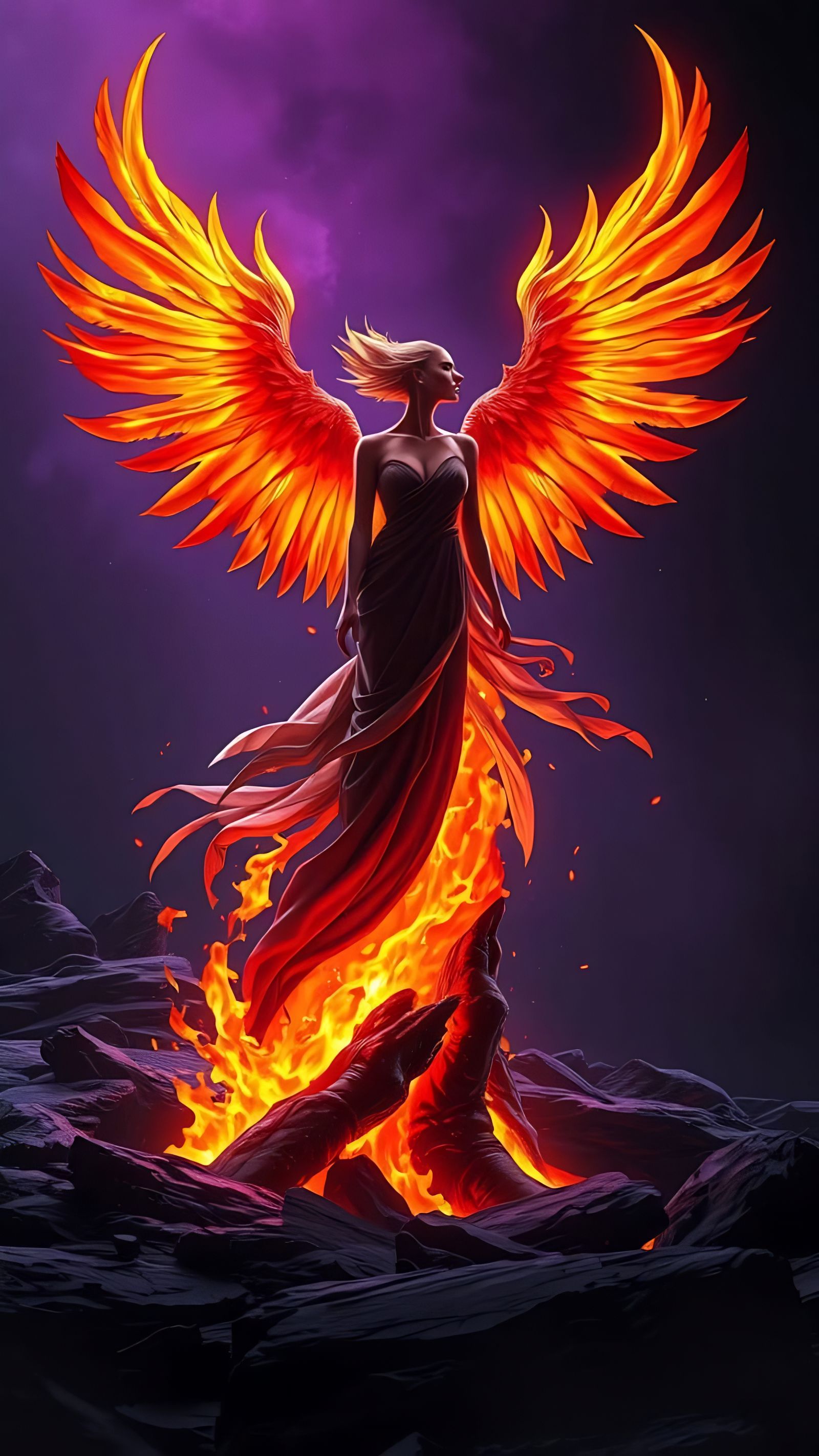 Ethereal Phoenix Rises from Ashes in Dark Fantasy Art