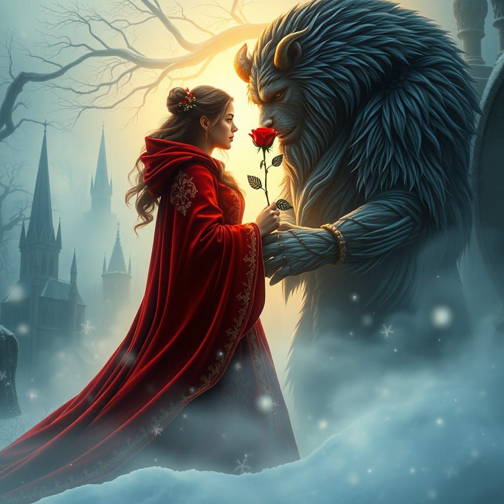 Mystical Winter Love Scene in a Fairy Tale World