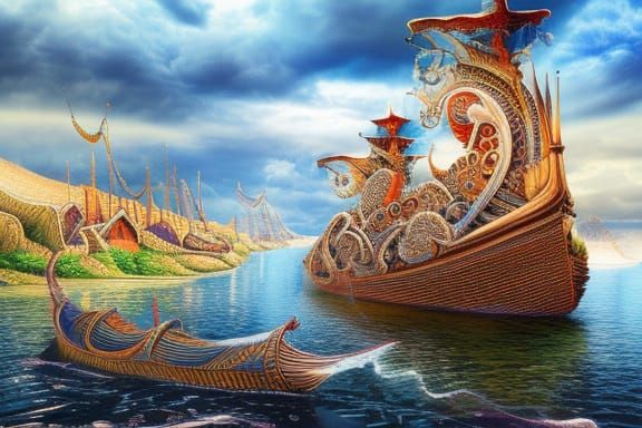 Detailed Viking Ship on a Stormy Sea