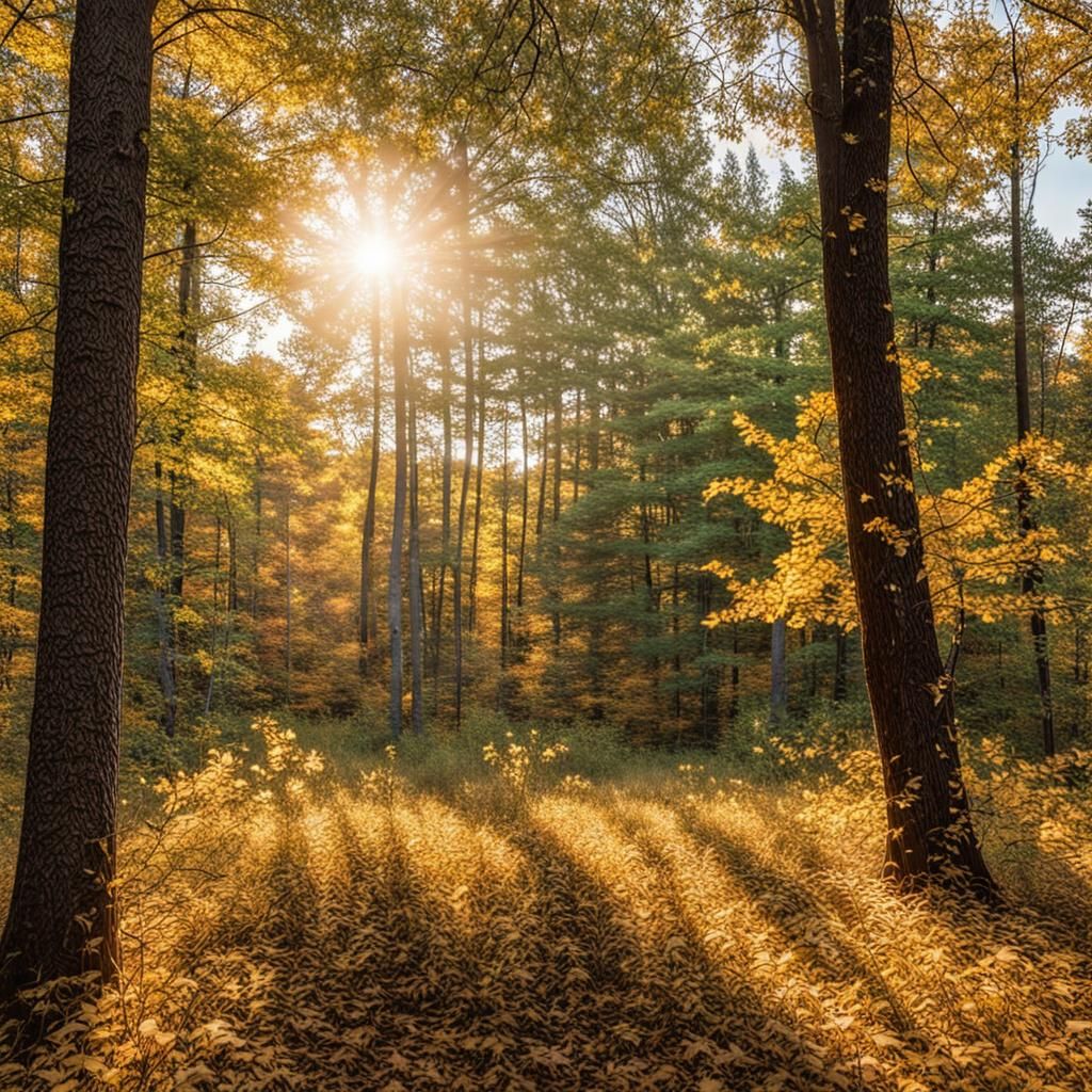Autumn Sunrise in Michigan Woods: Cottagecore Scene