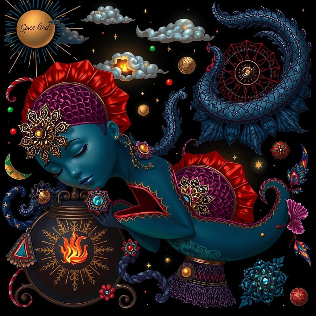 Intricate Calligraphic Design in Black, White, and Gold