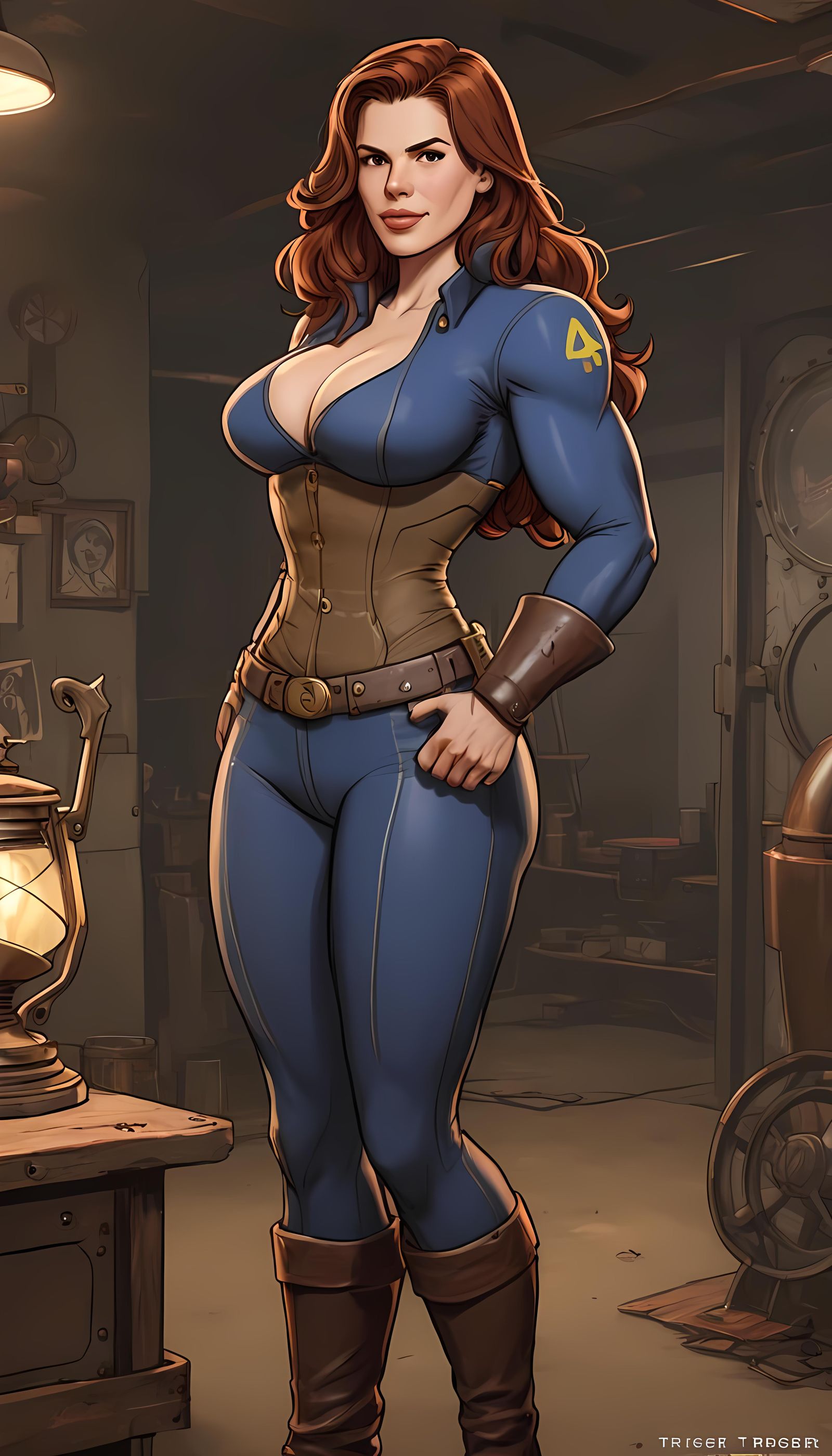 Fallout-Inspired Muscular Woman with Auburn Hair