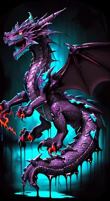 Bone and Fire Dragon in Graffiti Spray Art