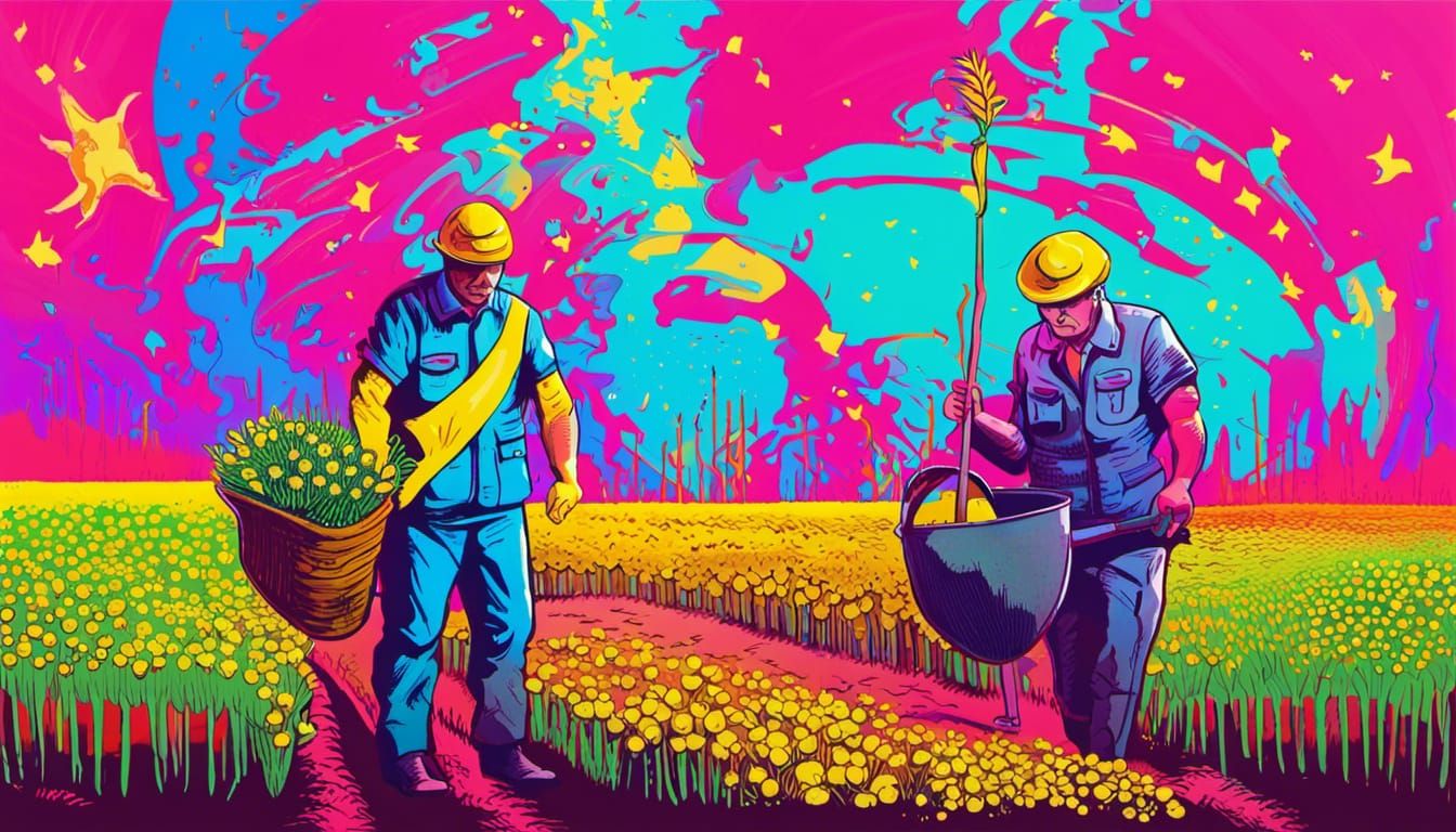 Ukraine Farmer Planting Seeds of Security in Pop Art Style