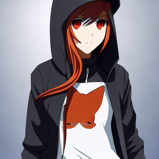 Anime Girl in Fox Hoodie Digital Art