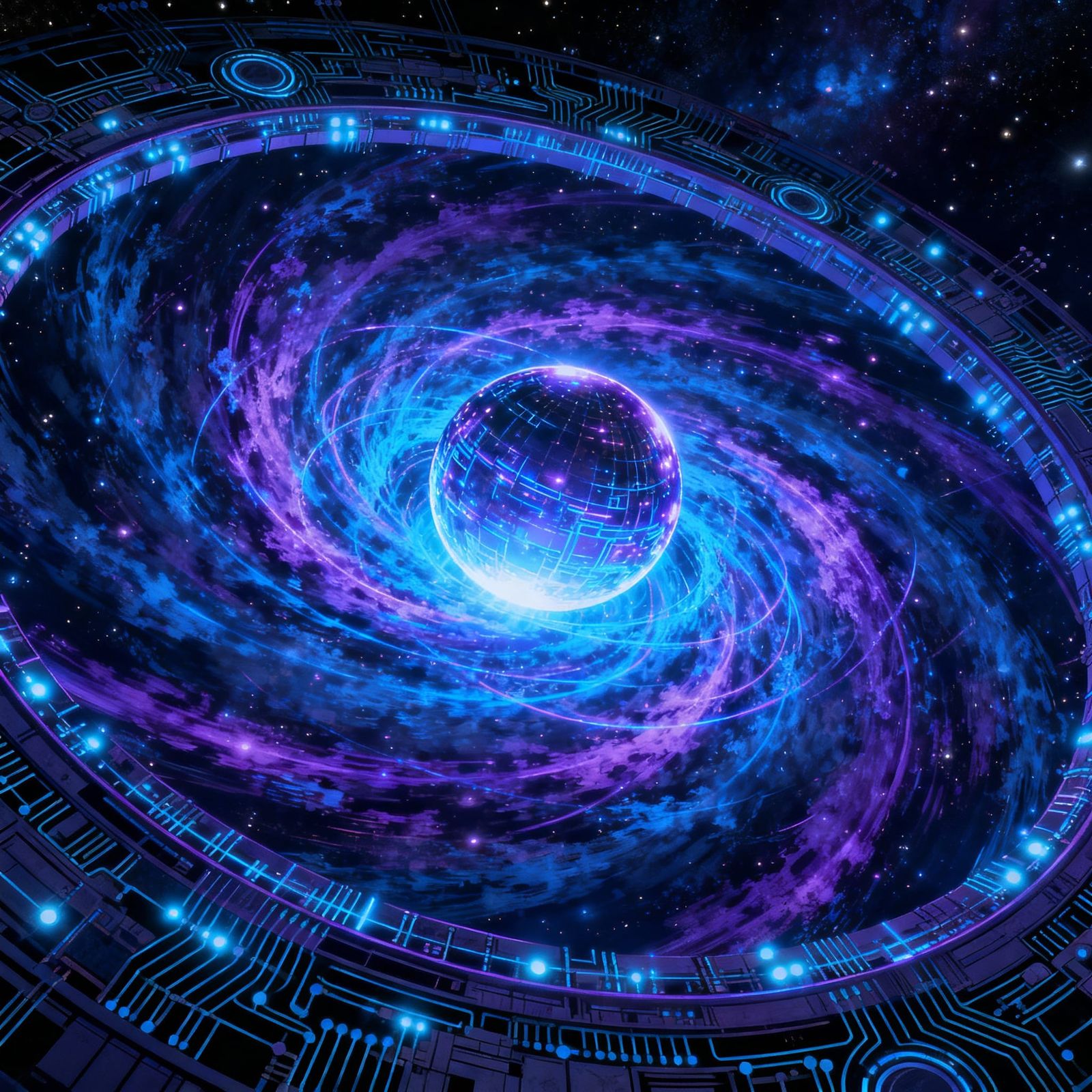 Futuristic Quantum Computing Core in Swirling Light