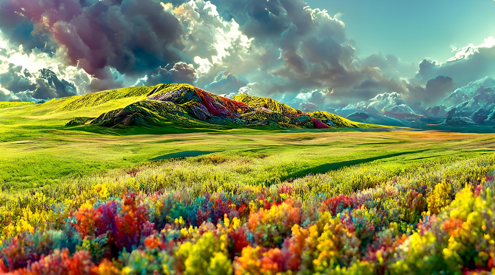 Kaleidoscopic Landscape Vista in Vibrant Film Photography St...