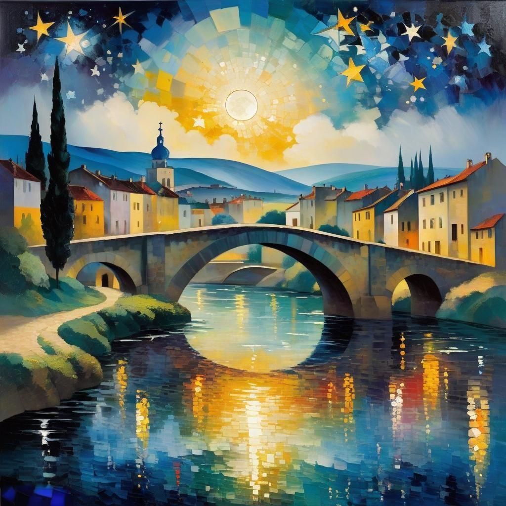 Balkan Bridge in Stained Glass Mosaic Style