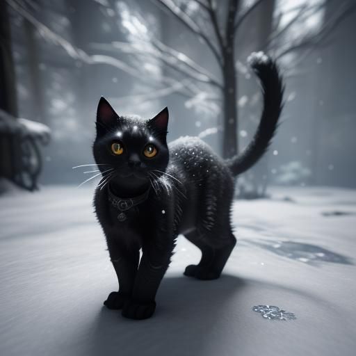 Black Cat Enjoys Snowfall: 3D Game Cinematic