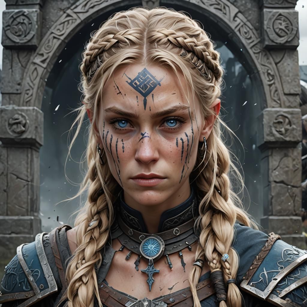 Viking Warrior Woman Portrait in Digital Art Style