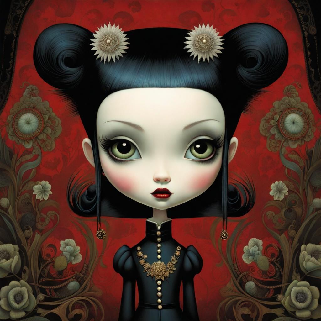 Gothic Punk Girl Illustration in Surrealist Style