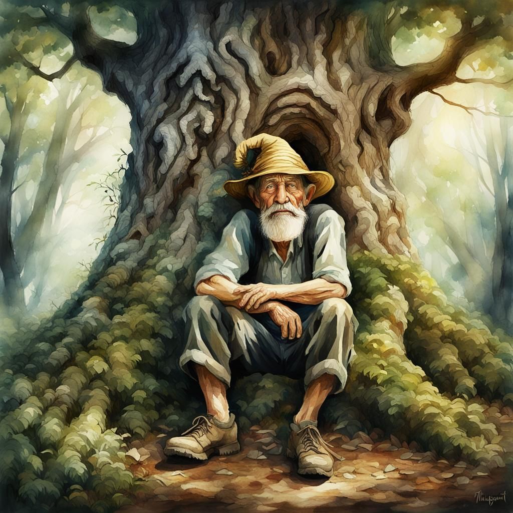 Fairie Resting in Enchanted Forest Watercolor Painting