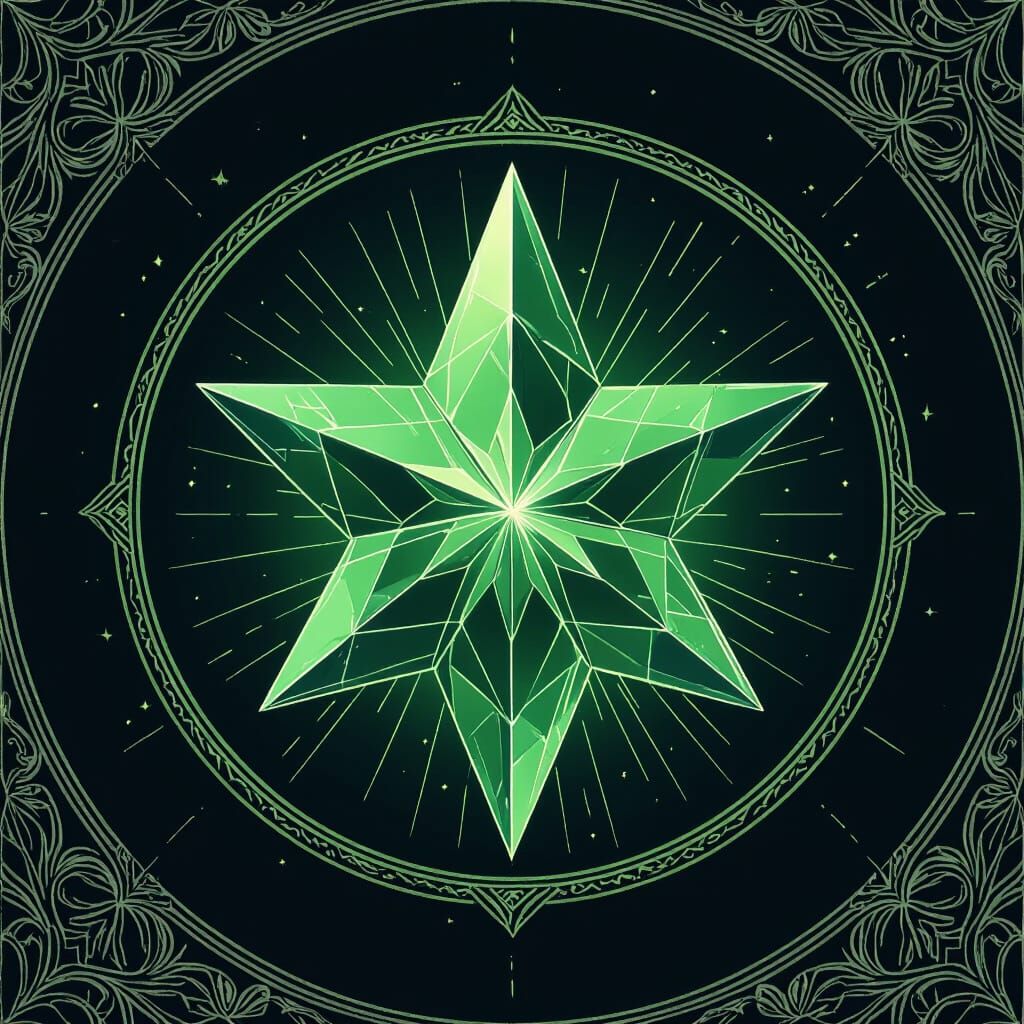 Minimalist Crystal Star Emblem in Mystical Green Palette