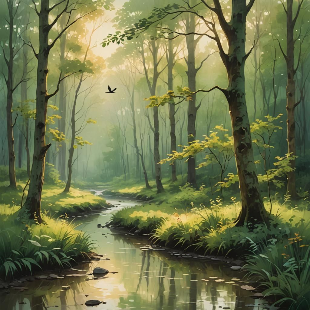 Dawn in Forest Glade: an Impressionistic Scene