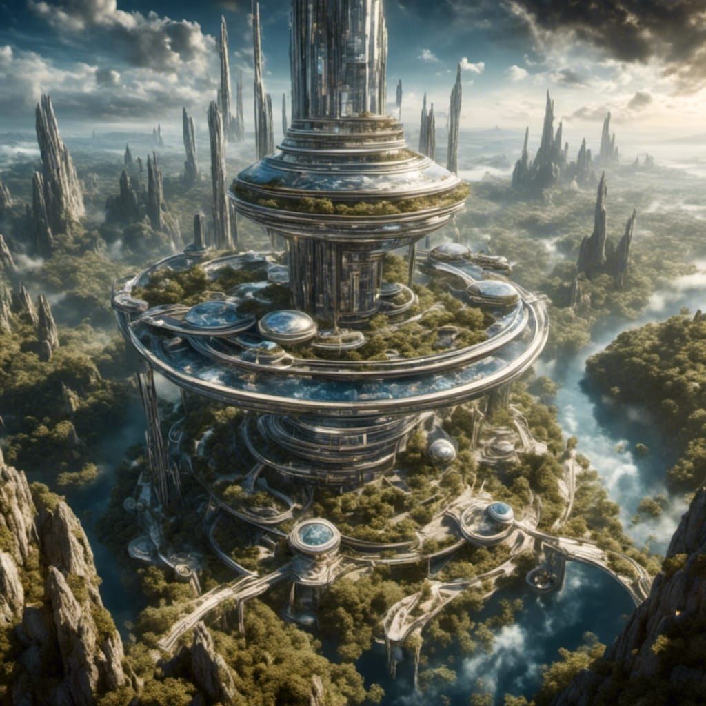 Extravagant Futuristic Space Elevator Ascending