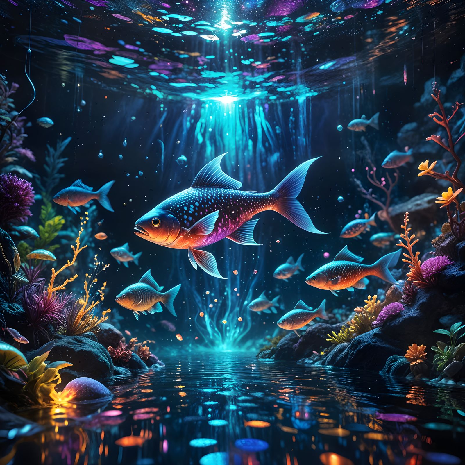 Cosmic Fish Swarm in Holographic Astral Scene