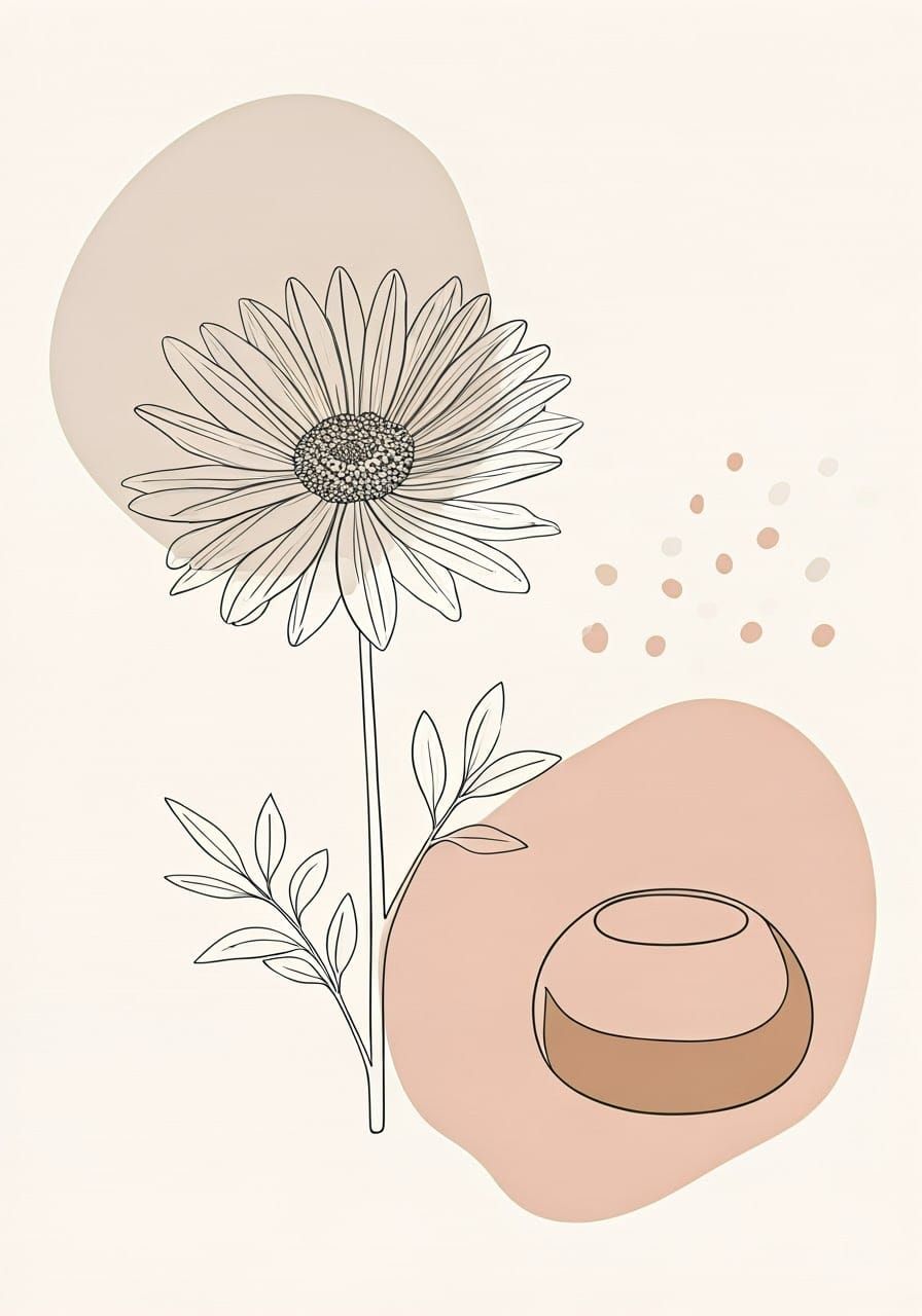 Serene Botanical and Ceramic Balance in Minimalistic Line Ar...